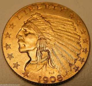 1908 $2 1/2 GOLD QUARTER EAGLE KM 128 2 1/2 DOLLARS .900 AU INDIAN 
