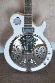 RARE ELECTRIC ACOUSTIC RESONATOR GUITAR ABALONE INLAY   WHITE FINISH W 