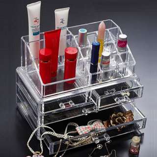 Luxury Clear Acrylic Makeup Organiser Jewelry Box Cosmetic Case w/4 