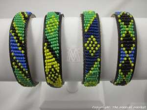   Handmade African Jewelry Masai Bead Blue Leather Bracelet 429 34