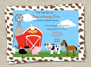 Barnyard Farm Animals U PRINT Birthday Party INVITATION  
