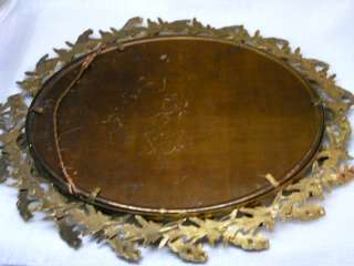 ANTIQUE OVAL HANGING WALL MIRROR w ORNATE GOLD METAL FRAME 15 x 13 