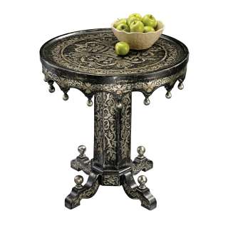 Mediterranean Style Octagonal Base Gothic Wood Occasional Side Table