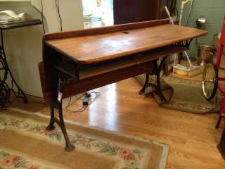 Vintage Iron and Wood Double School desk/Bench  