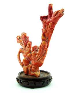 Star God Shou Lao and Attendant Red Chinese Coral Figurine Group large 