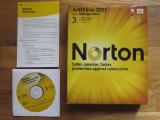 Genuine Norton Antivirus 2011 w/ Antispyware 3 PCs Free Upgrade to 