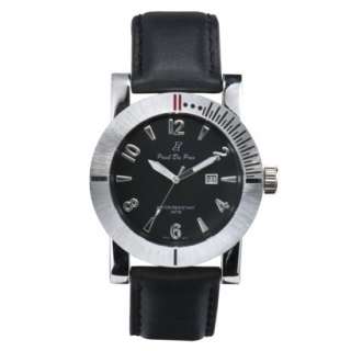 Mens Paul Du Pree Black Leather Strap Watch With Black Dial