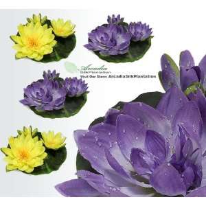   Floating Water Lily Silk Flowers Yellow and Purple