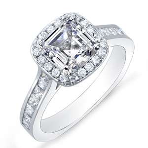   Halo Asscher w/ Round & Princess Cut Diamond Engagement Ring F,SI1 GIA