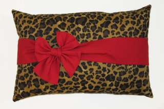 Leopard Print Throw Pillow w/ RED Bow /Sofa Bed cheetah  
