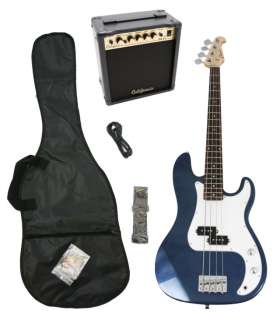 NEW BLUE CRHOME Electric Bass Guitar Combo+Strap+Gigbag+15w AMP 