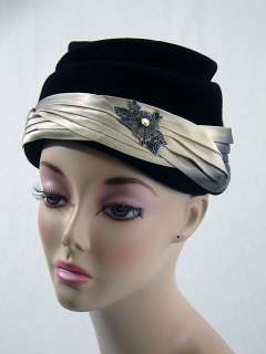 Vintage 40s Kerrybrooke Black Velvet Bee Hive Hat  