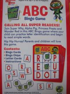 SUPER WHY ABC Bingo Card Learning Tin Game Set NEW  