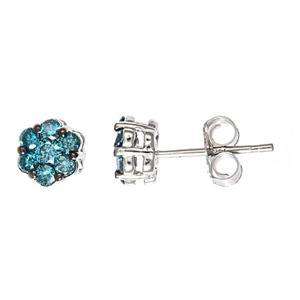 50ct Blue Diamond Cluster Earrings Studs 14k White Gold  