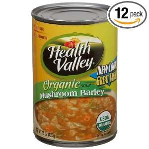 Health Valley Soup, Mushroom Barley, 15 Ounce Cans (Pack of 12 