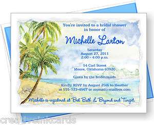 Personalized Bridal Wedding Shower Invitations PALM TREES BLUE 