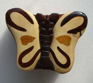 Carved Intarsia Wood BUTTERFLY Puzzle Trinket Box  