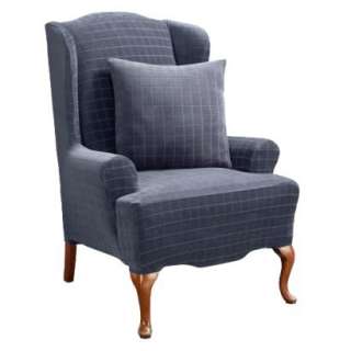 Sure Fit Stretch Squares Wing Chair Slipcover   Storm Blue.Opens in a 