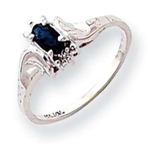  Diamond Sapphire Birthstone Ring in 14k White Gold (0.01 