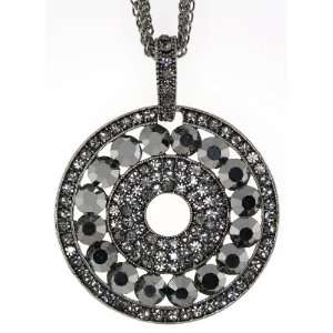   Black and gray Hematite Austrian Crystal Circle Pendant necklace