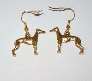 Earrings w Gold Plated Standing Greyhound Charms Whippe  