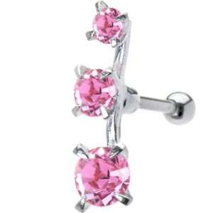   925 Pink Cubic Zirconia Trio Left Cartilage Ear Piercing: Jewelry