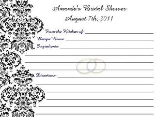 DAMASK Recipe Cards ~ WEDDING ~ BRIDAL Shower Keepsake  
