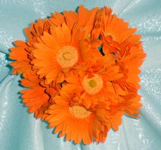 Persimmon Orange Tangerine Gerbera Daisy Bridal Bouquet Silk Wedding 