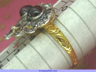 VINTAGE DOUBLE HEART DIAMOND & GARNET 15ct GOLD RING  