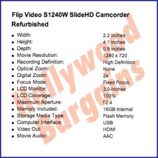 Flip Video SlideHD Slide HD 16GB Camcorder 3 Color Touch Screen H.264 