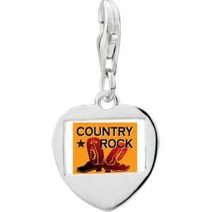 925 Sterling Silver Music Country Rock Photo Italian Charms Heart 