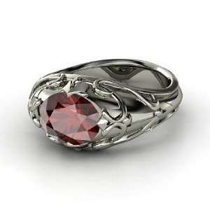   Hearts Crown Ring, Oval Red Garnet Sterling Silver Ring: Jewelry