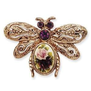   tone Dark Purple Crystal/Floral Decal Bee Pin: 1928 Boutique: Jewelry