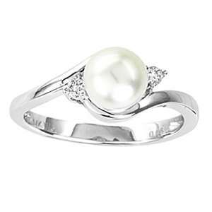  14k White Gold Cultured Pearl Diamond Ring (6.5 mm 