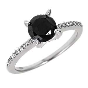 Fancy Black Round Diamond Engagement Ring Pave Set 14k White Gold (1 1 
