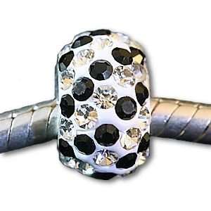 Black and White Charm Bead with Swarovski Crystals Sterling Silver 