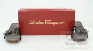 Salvatore Ferragamo Black Patent Leather & Wooden Gancini Trim Slide 
