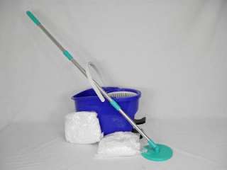 Magic Spin Mop and Plastic Bucket/2 Heads Rotate 360°   Blue #LY 