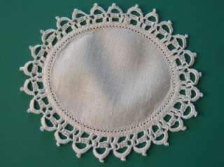 Antique Linen Hand Crochet Lace Oval 5.5 Doily  