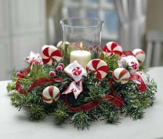 Christmas Peppermint Holiday Candle Holder Floral Centerpiece  