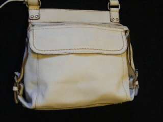 FOSSIL Off White Leather Handbag/Purse Cross Body Messenger Adjustable 