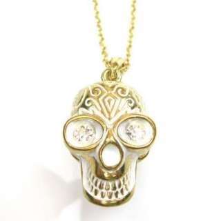 STEAMPUNK VINTAGE STYLE NECKLACE PENDANT WHITE SKULL 1.4*0.9 CRYSTAL 