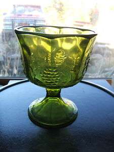 Indiana Glass green glass compote, Grapes vintage  