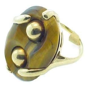  Vintage Gold and Carved Tigers Eye Ring 1960s: Jewelry