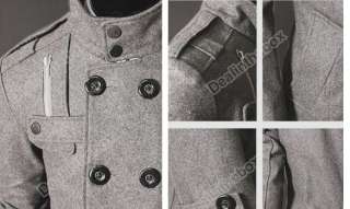 Men Slim Designed Coat Jacket Stylish Woolen Double Pea Trench Topcoat 