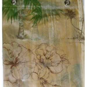  Tropics Vinyl Shower Curtain Tropical Palms & Flowers Bath 