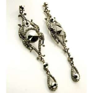   FASHION EARRINGS   4 inch Tear Drop Black Crystal Earrings: Jewelry