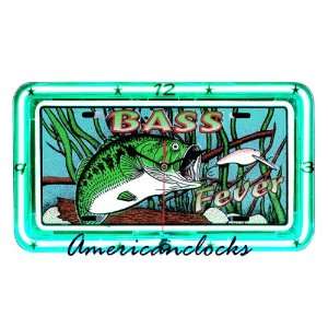  Fish Bass Fever Fishing Neon License Plate Clock: Home 