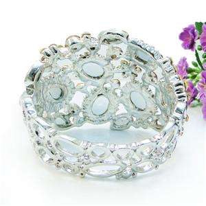 Flower Bracelet Bangle Cuff Topaz Swarovski Crystal Floral Drop Oval 