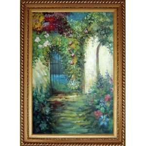 com Charming Garden Gate Oil Painting, with Exquisite Dark Gold Wood 